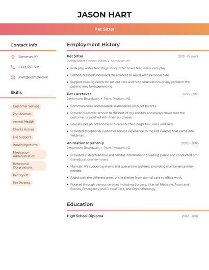 Pet Sitter Resume