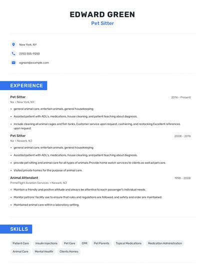 Pet Sitter Resume