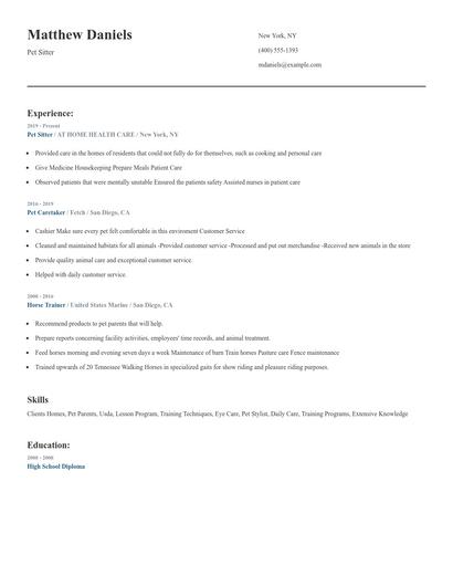 Pet Sitter Resume