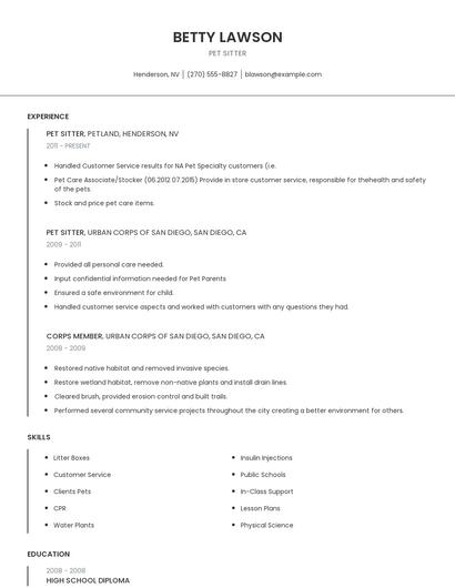 Pet Sitter Resume