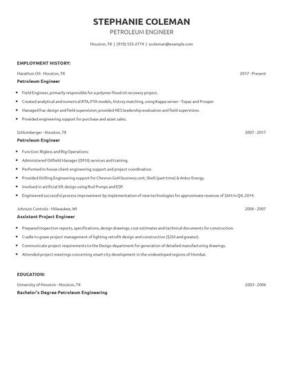 Petroleum Engineer Resume