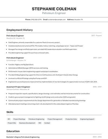 Petroleum Engineer Resume