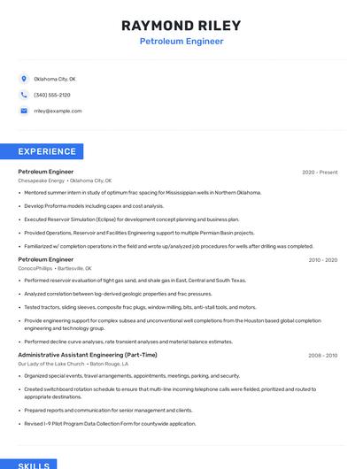 Petroleum Engineer Resume