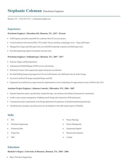 Petroleum Engineer Resume