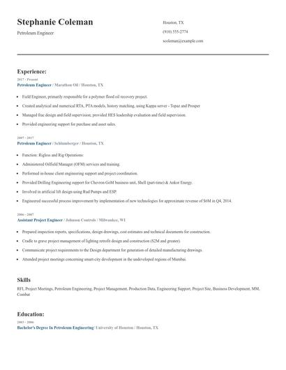 Petroleum Engineer Resume
