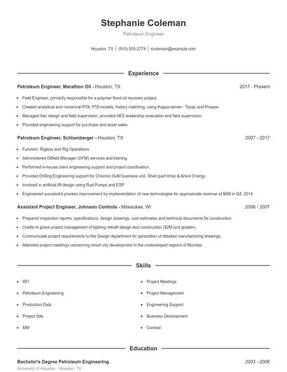 Petroleum Engineer Resume