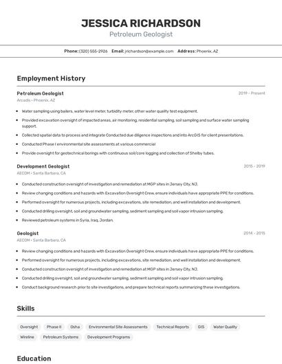Petroleum Geologist Resume