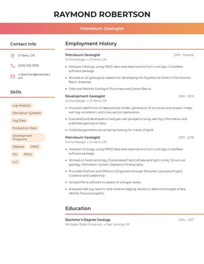 Petroleum Geologist Resume