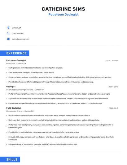 Petroleum Geologist Resume