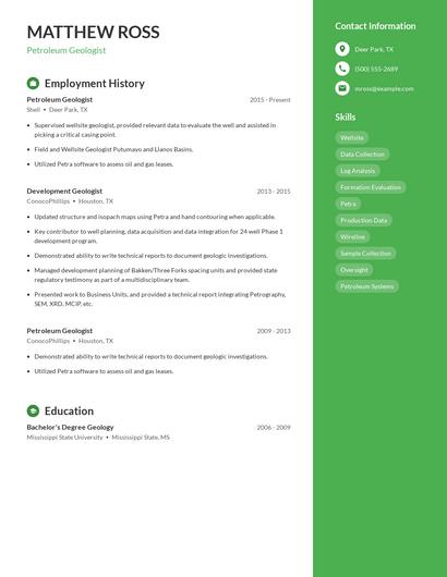 Petroleum Geologist Resume