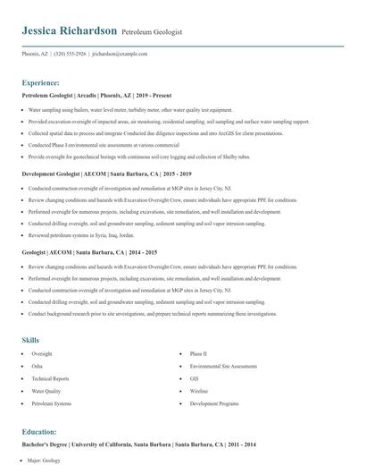 Petroleum Geologist Resume