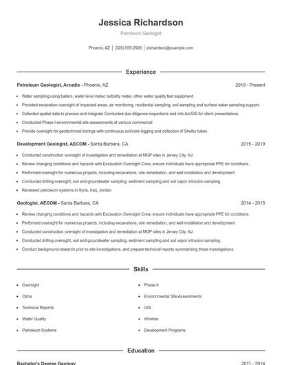 Petroleum Geologist Resume