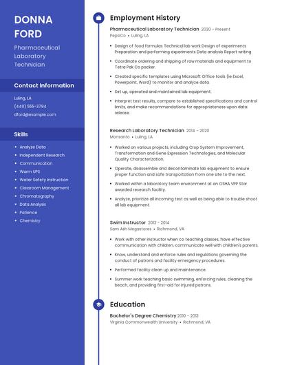 Pharmaceutical Laboratory Technician Resume