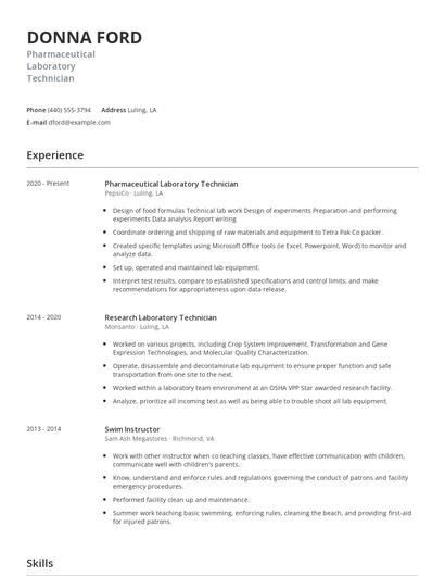 Pharmaceutical Laboratory Technician Resume