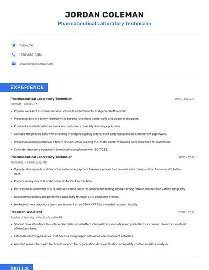 Pharmaceutical Laboratory Technician Resume