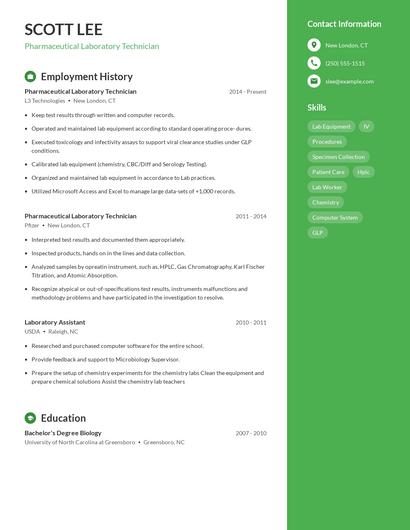 Pharmaceutical Laboratory Technician Resume