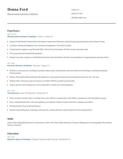Pharmaceutical Laboratory Technician Resume