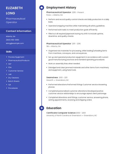 Pharmaceutical Operator Resume