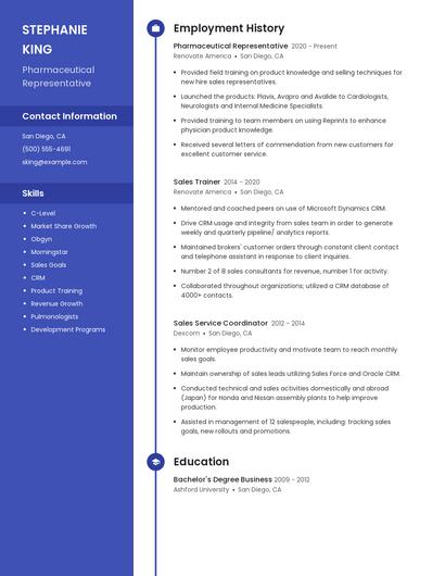Pharmaceutical Representative Resume