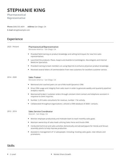 Pharmaceutical Representative Resume