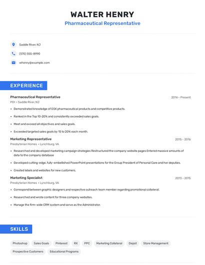 Pharmaceutical Representative Resume