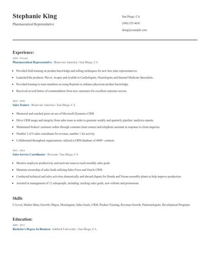 Pharmaceutical Representative Resume
