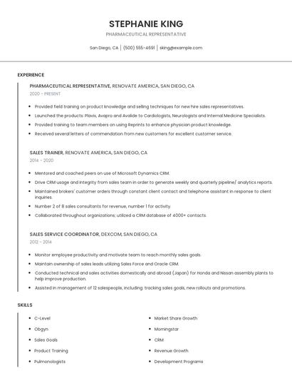 Pharmaceutical Representative Resume