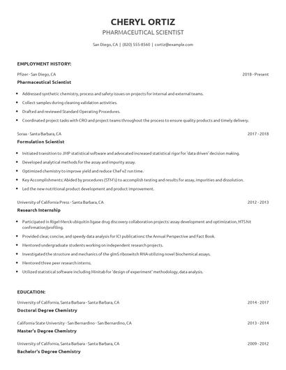 Pharmaceutical Scientist Resume