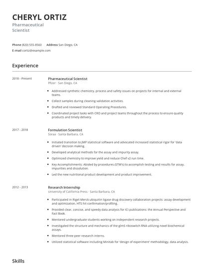 Pharmaceutical Scientist Resume