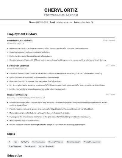 Pharmaceutical Scientist Resume