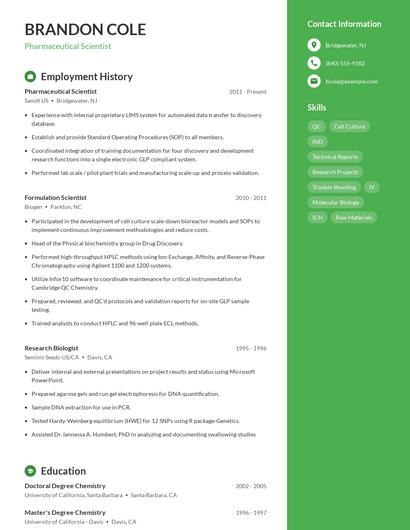 Pharmaceutical Scientist Resume
