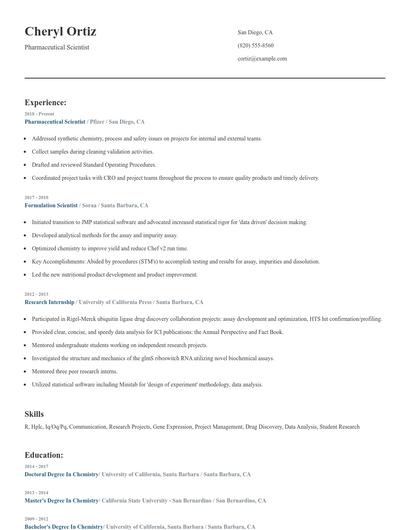 Pharmaceutical Scientist Resume