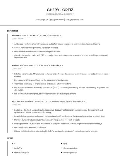 Pharmaceutical Scientist Resume