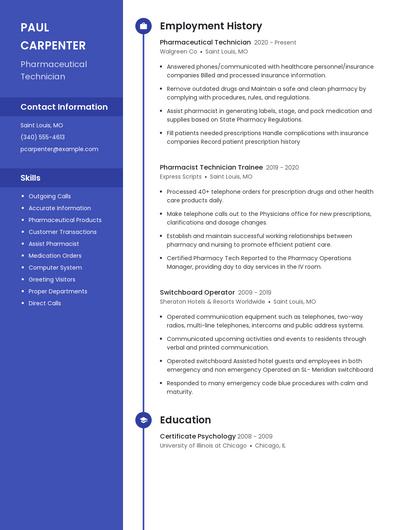 Pharmaceutical Technician Resume
