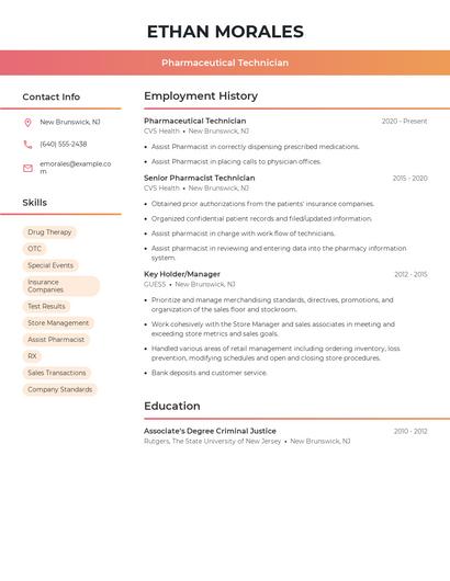 Pharmaceutical Technician Resume