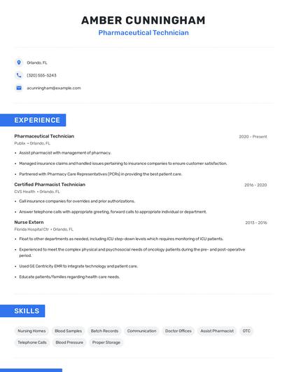 Pharmaceutical Technician Resume