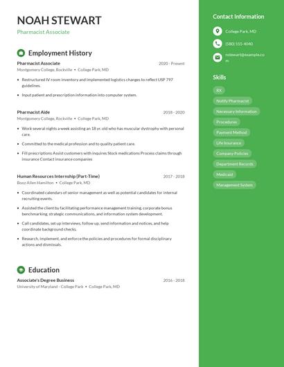 Pharmacist Associate Resume