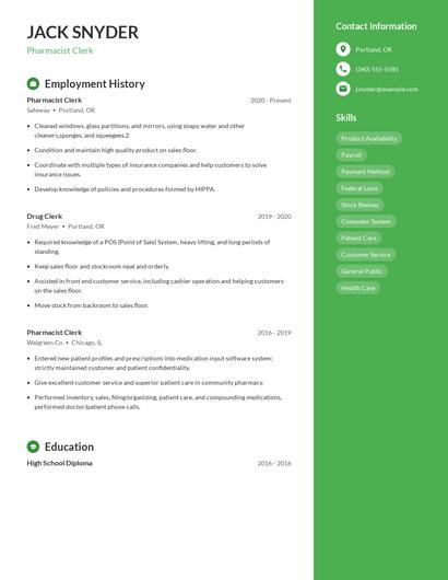 Pharmacist Clerk Resume