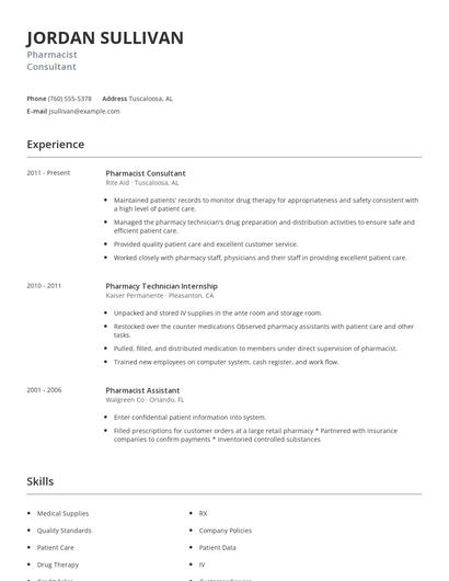 Pharmacist Consultant Resume