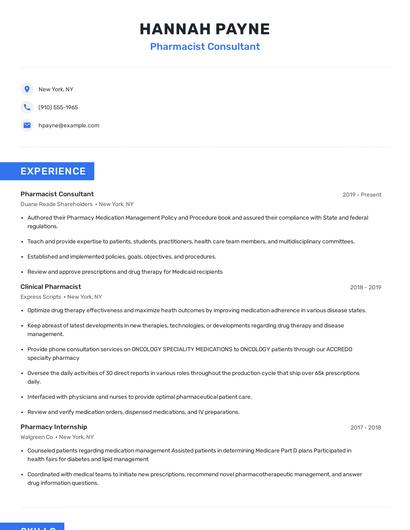 Pharmacist Consultant Resume