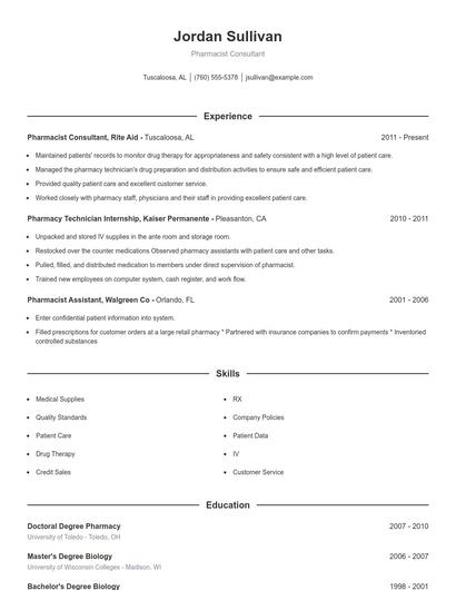 Pharmacist Consultant Resume