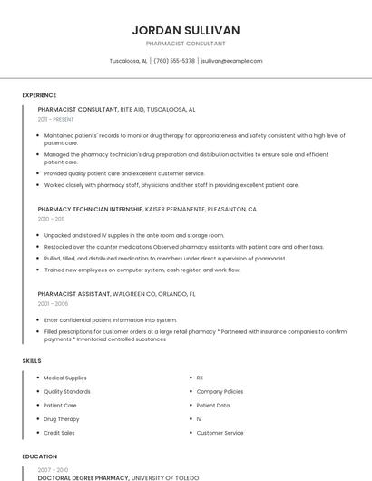 Pharmacist Consultant Resume