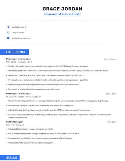 Pharmacist Informaticist Resume