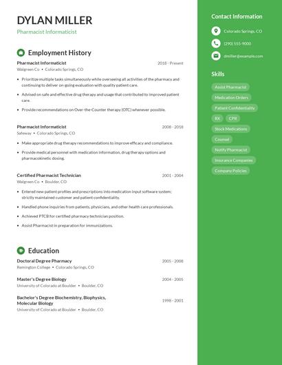 Pharmacist Informaticist Resume