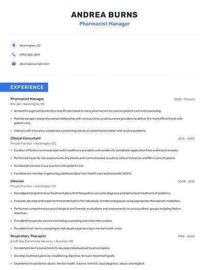 Pharmacist Manager Resume