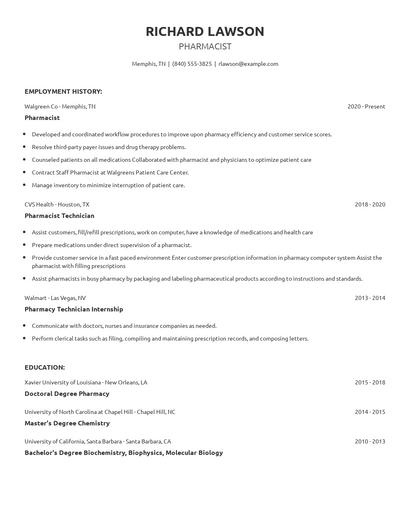 Pharmacist Resume