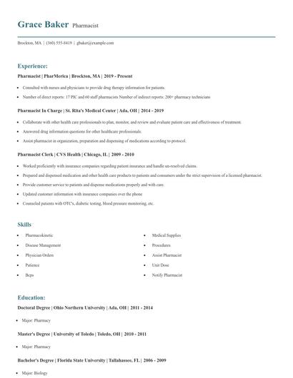 Pharmacist Resume