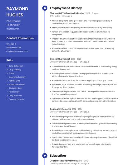 Pharmacist Technician Instructor Resume