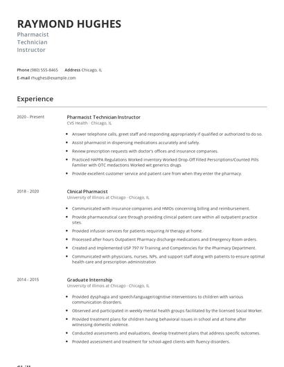 Pharmacist Technician Instructor Resume