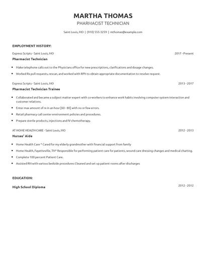 Pharmacist Technician Resume